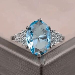 Aquamarine Diamond Anniversary Engagement Ring